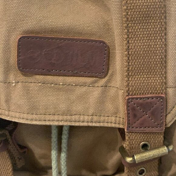 Classic Rucksack Canvas Large Backpack- Tan Unisex - Canvas Bag w/ Leather Trim - Picture 15 of 15